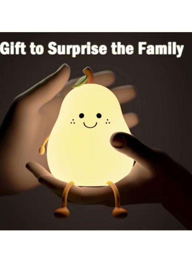 Pear- Shape Silicone Night Light, LED Night Light Colorful Light Color USB Charging Timed Automatic Shutdown Smile Pear-Shape Silicone Bedside Lamp Decoration for Baby, Kids, Teenagers Bedroom - Image 2