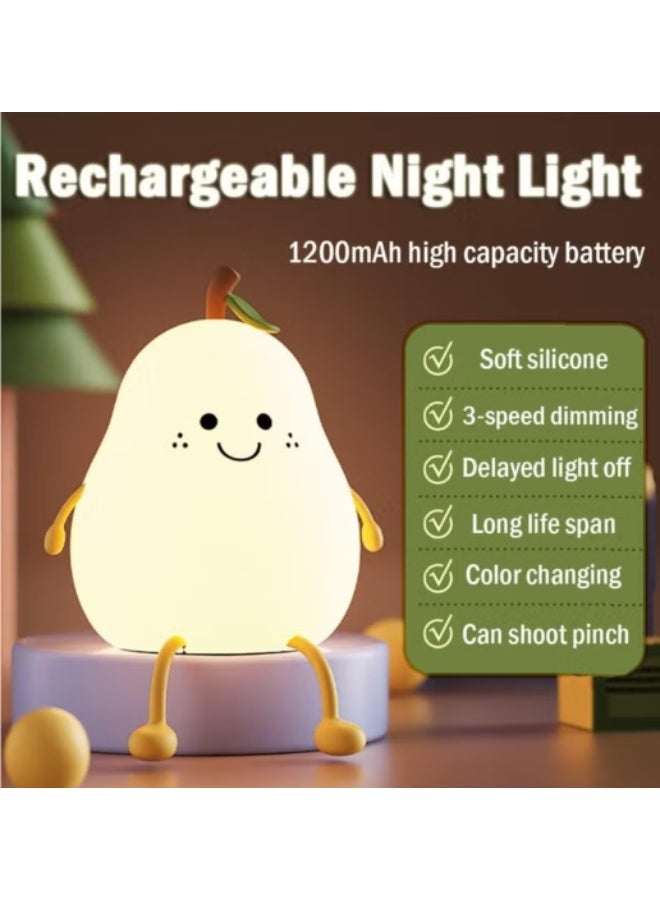 Pear- Shape Silicone Night Light, LED Night Light Colorful Light Color USB Charging Timed Automatic Shutdown Smile Pear-Shape Silicone Bedside Lamp Decoration for Baby, Kids, Teenagers Bedroom - Image 4