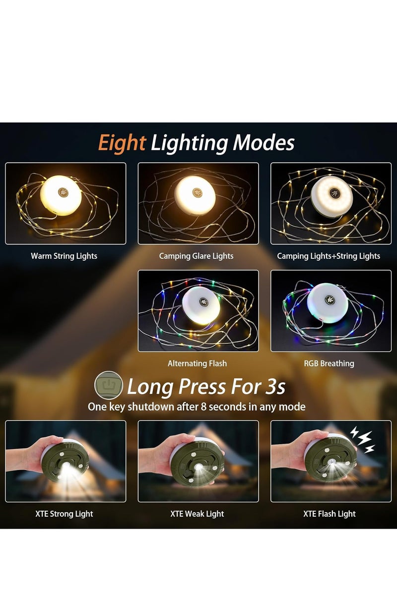 QLIGHT Camping String Lights, 4 in 1 Outdoor Camping Lantern with 8 Lighting Modes(32.8Ft), Quick 30s Recovery, Waterproof, Type-C Fast Charging, Portable Camping Lights for Camping/Yard/Hiking - Image 4