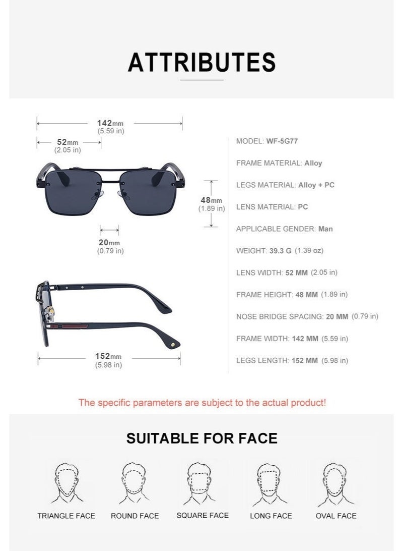 Men's Full Rim Square Sunglasses Metal Temples UV400 Protection for Driving & Outdoor - Image 5