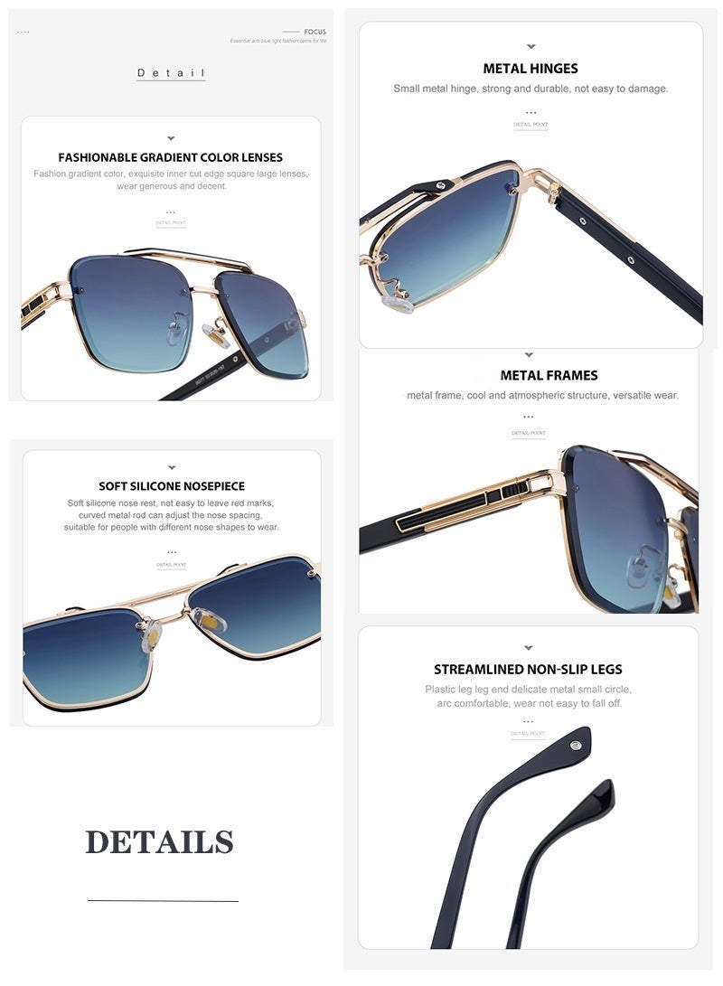 Men's Full Rim Square Sunglasses Metal Temples UV400 Protection for Driving & Outdoor - Image 3