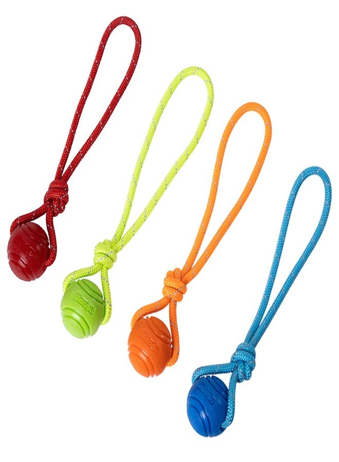 Vitalili Dog Training Ball on A Rope Rubber Dog Rope Toys Ball with Handle for Tug of War K9 Training Rewards for Belgian Malinois Gifts, 5cm in Diameter for Small Dogs 0-30 Lbs, Pack of 4 - Image 1