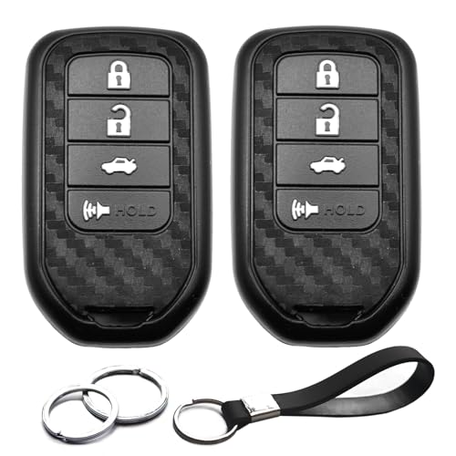 INFIPAR 2pcs Compatible with Honda Accord Civic CR-V HR-V Pilot CR-Z Fit Ridgeline Crosstour Odyssey Insight Carbon Fiber Looks Key Fob Cover Case Key Chain Protector Keyless Remote Holder - Image 1