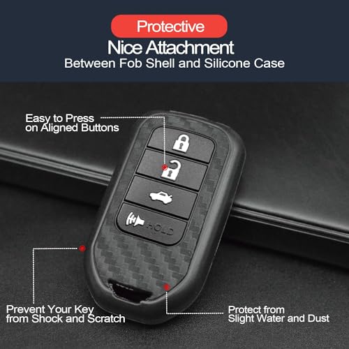 INFIPAR 2pcs Compatible with Honda Accord Civic CR-V HR-V Pilot CR-Z Fit Ridgeline Crosstour Odyssey Insight Carbon Fiber Looks Key Fob Cover Case Key Chain Protector Keyless Remote Holder - Image 4