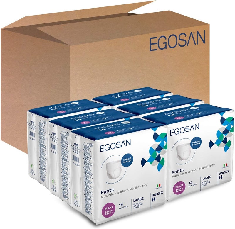Egosan Maxi Incontinence Underwear Pull Ups Lightweight Breathable Disposable with Newly Designed Acquisition Layer, Stretchable Form-Fitting with Max Absorbency, Unisex (Large 84 Count)