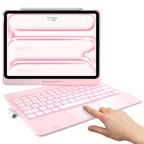 typecase حافظة لوحة مفاتيح تعمل باللمس من نوع تايب كيس لجهاز iPad Pro 11 بوصة M5M4 20252024 لوحة مفاتيح لاسلكية مع إضاءة خلفية بـ 11 لون وحافظة واقية قابلة للدوران 360 درجة مع حامل قلم رصاص ولوحة تتبع متعددة اللمس باللون الوردي الفاتح - Image 1