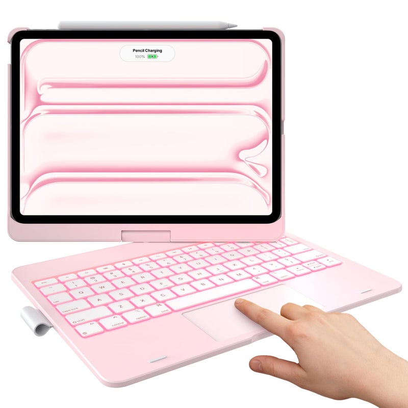 typecase حافظة لوحة مفاتيح تعمل باللمس من نوع تايب كيس لجهاز iPad Pro 11 بوصة M5M4 20252024 لوحة مفاتيح لاسلكية مع إضاءة خلفية بـ 11 لون وحافظة واقية قابلة للدوران 360 درجة مع حامل قلم رصاص ولوحة تتبع متعددة اللمس باللون الوردي الفاتح - Image 2