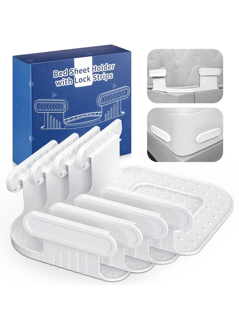 Upgrade Bed Lock Sheet Holders for Corners, 4Pcs Fitted Sheet Holders Keep Sheets Firm & Tight, Durable Heavy Duty Bed Sheet Clips, Fit All Mattress Easy Install - Image 1