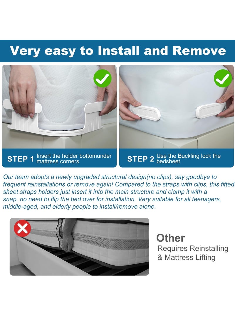 Upgrade Bed Lock Sheet Holders for Corners, 4Pcs Fitted Sheet Holders Keep Sheets Firm & Tight, Durable Heavy Duty Bed Sheet Clips, Fit All Mattress Easy Install - Image 3