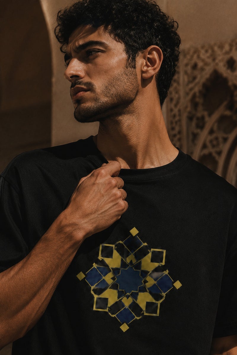 Men's Black Geometric Graphic T-Shirt Casual Short Sleeve Crew Neck Streetwear Tee - Image 5