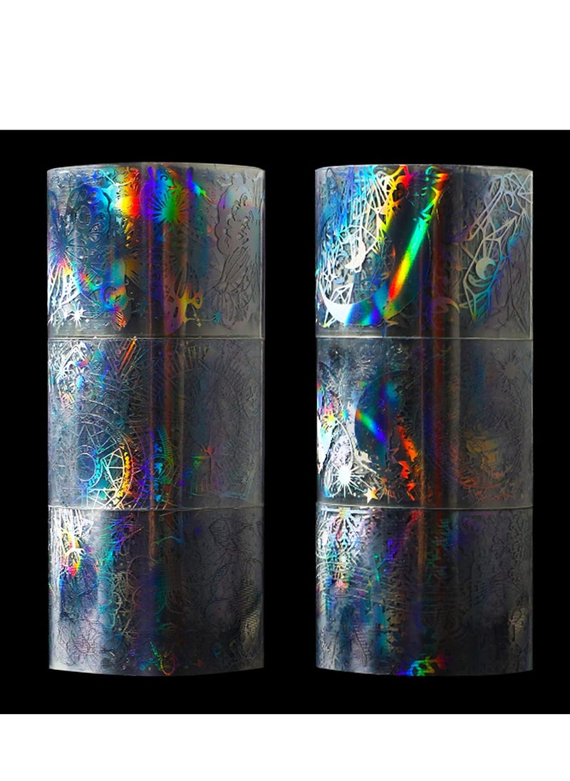 Vintage Holographic Glitter PET Tape Shiny Butterfly Flowers Astronomy Resin Stickers Waterproof Transparent Shiny Tapes for DIY Art Craft Bullet Junk Journal Planner Scrapbooking Supplies 6 Rolls