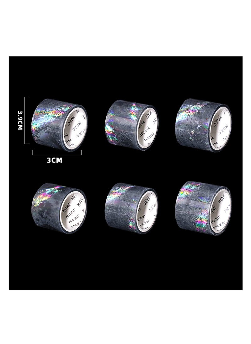 Vintage Holographic Glitter PET Tape Shiny Butterfly Flowers Astronomy Resin Stickers Waterproof Transparent Shiny Tapes for DIY Art Craft Bullet Junk Journal Planner Scrapbooking Supplies 6 Rolls