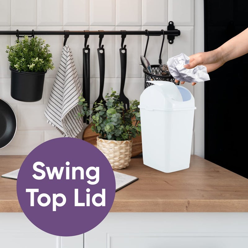 Superio Mini Desktop Trash Can with Swing Top Lid Portable Plastic Garbage Can for Countertop, Desktop, Make up Vanity, Bathroom, Car, Under Sink, Dorm, Compact Waste Bin 5 L, 1.25 Gal. (White) - Image 5