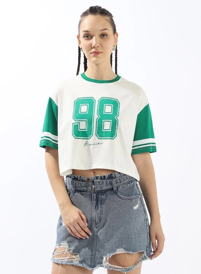 Hubberholme Women's Multicolour 100% Cotton Printed Boxy Fit T-Shirt