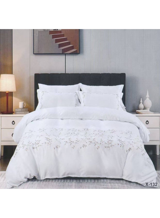 طقم لحاف مقاس كينج، 6 قطع، تصميم مطرز، لحاف مقاس 220x240 سم، شرشف مطاطي مقاس 200x200 سم، غطاء وسادة مقاس 50x75 سم