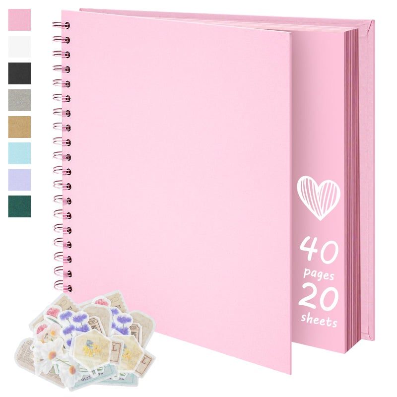 Remowith 7X7 Inch DIY Scrapbook Photo Album, Kraft Blank Paper Scrap Book 40 Pages Memory Book for Wedding Family, Pink - Image 1