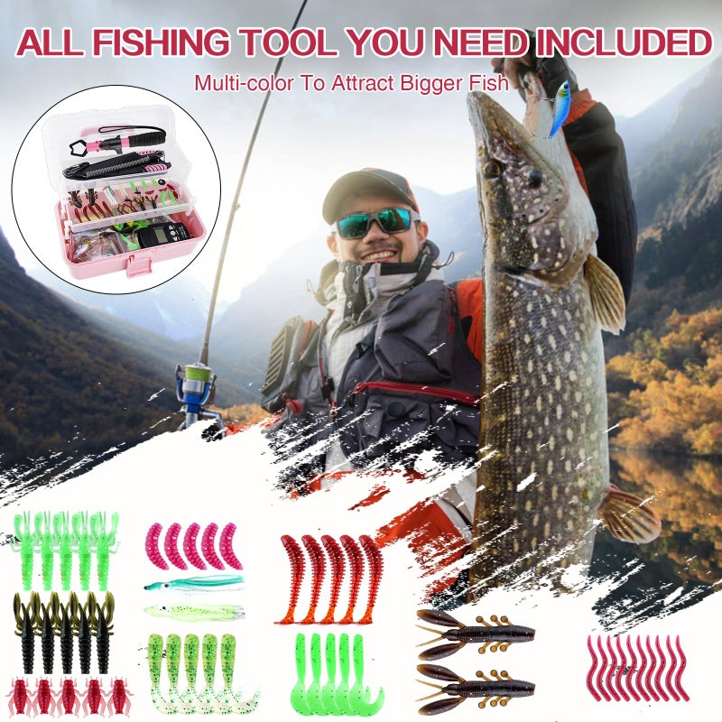mouhike 3-Layer Pink Fishing Tackle Box with Tackle Included, Fishing Tools Kit Includes Pliers Fish Lip Gripper Scale Crankbait Spinnerbaits Soft Baits Hooks, Ideal Gift for Angler Saltwater Freshwater - Image 3