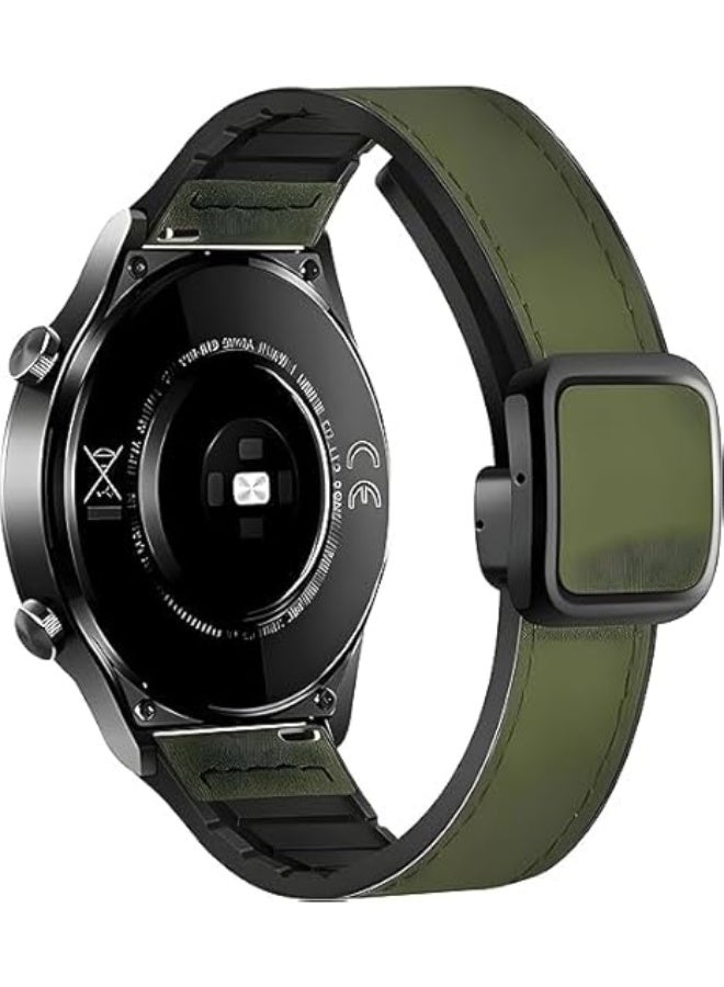 Premium 22mm Genuine Leather Watch Band – Magnetic Clasp Replacement Strap for Samsung Galaxy Watch, Huawei, Amazfit & Compatible 22mm Smartwatches (Green) - Image 1