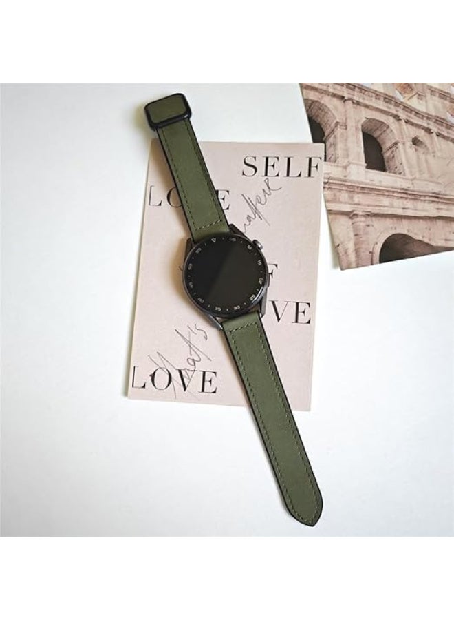 Premium 22mm Genuine Leather Watch Band – Magnetic Clasp Replacement Strap for Samsung Galaxy Watch, Huawei, Amazfit & Compatible 22mm Smartwatches (Green) - Image 3