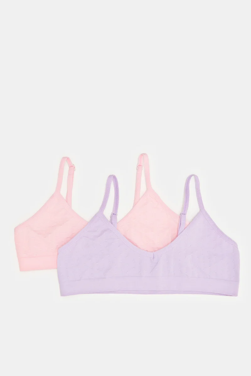Redtag Senior Girls Pink And Purple Bra Set (2 Piece)