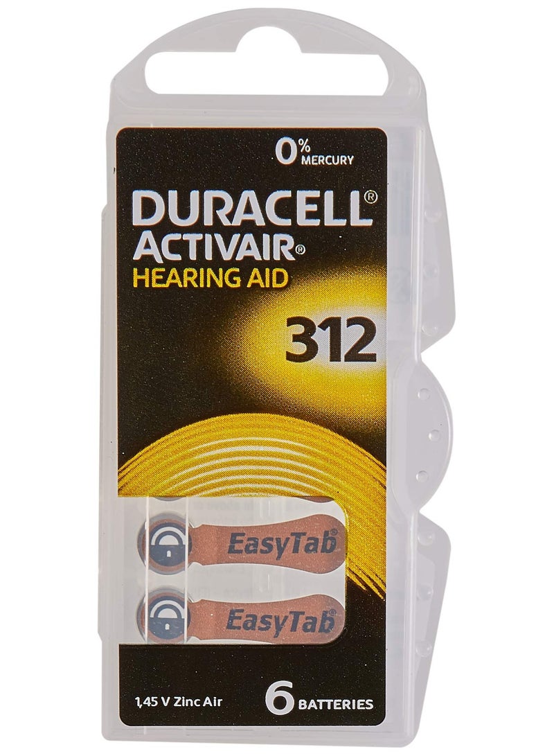 Duracell Activair Hearing Aid Batteries, 312, 1.45V Zinc Air, 6 Count - Image 1