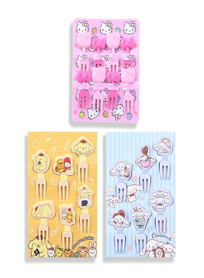 GASHINA STORY Food Picks - Toothpicks for Appetizers - Durable Plastic Decorative Toppers - Add Fun to Bento Boxes, Lunch & Party Snacks (3 Pack Set (Kitty 8pcs+Cinnamonroll 6pcs+Pompom-Puin 6pcs)) - Image 1