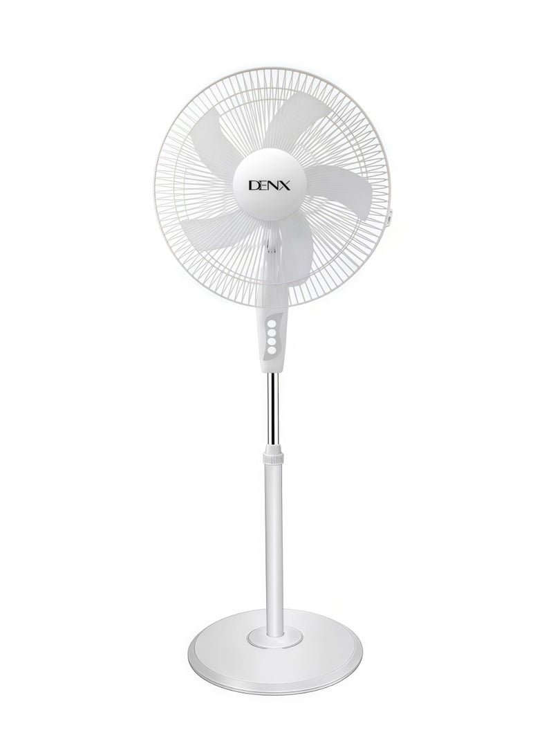 Denx Floor Stand Fan, 16-Inch Adjustable Height Pedestal Fan with 5-Blade Design, 3 Cooling Speeds, Silent Operation, Strong Airflow, for Bedroom, Living Room, Office Use – White/Black, DX2559 - Image 2