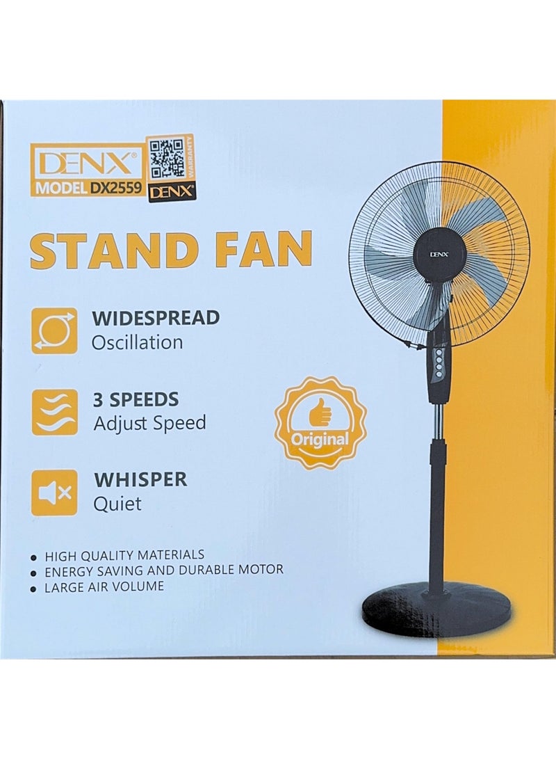 Denx Floor Stand Fan, 16-Inch Adjustable Height Pedestal Fan with 5-Blade Design, 3 Cooling Speeds, Silent Operation, Strong Airflow, for Bedroom, Living Room, Office Use – White/Black, DX2559 - Image 5