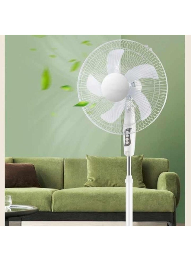 Denx Floor Stand Fan, 16-Inch Adjustable Height Pedestal Fan with 5-Blade Design, 3 Cooling Speeds, Silent Operation, Strong Airflow, for Bedroom, Living Room, Office Use – White/Black, DX2559 - Image 1