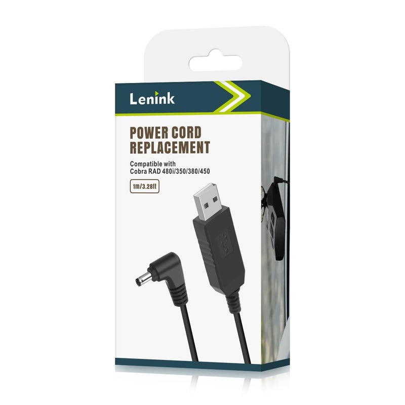 Lenink Power Cord Compatible with Cobra RAD 480i/350/380/450, Replacement Cord Cable USB Charger Compatible with Most Cobra Radar Detectors (1m/3.28ft) - Image 1
