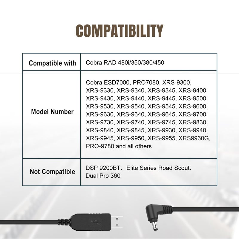 Lenink Power Cord Compatible with Cobra RAD 480i/350/380/450, Replacement Cord Cable USB Charger Compatible with Most Cobra Radar Detectors (1m/3.28ft) - Image 5