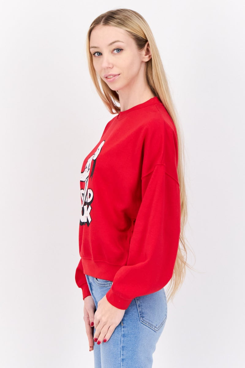 Don't Call Me Jennyfer Women Crew Neck Long Sleeve Donald Duck Sweatshirt, Red - Image 2