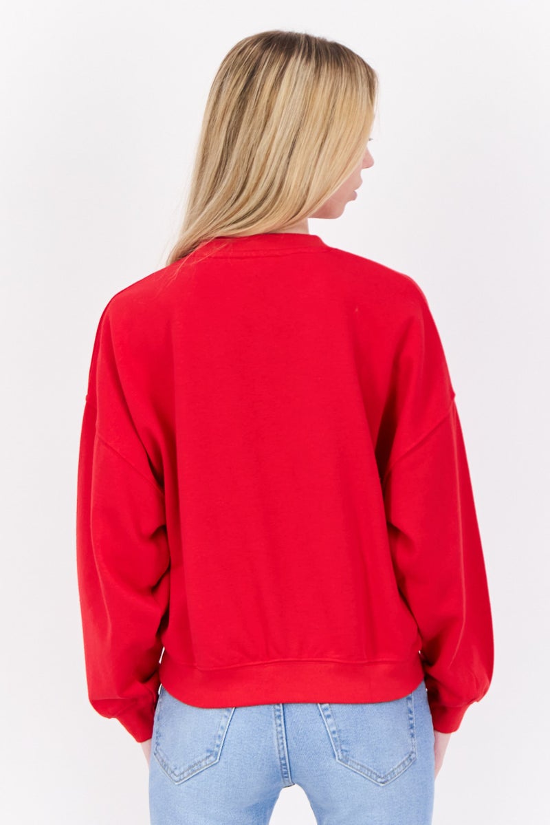 Don't Call Me Jennyfer Women Crew Neck Long Sleeve Donald Duck Sweatshirt, Red - Image 3