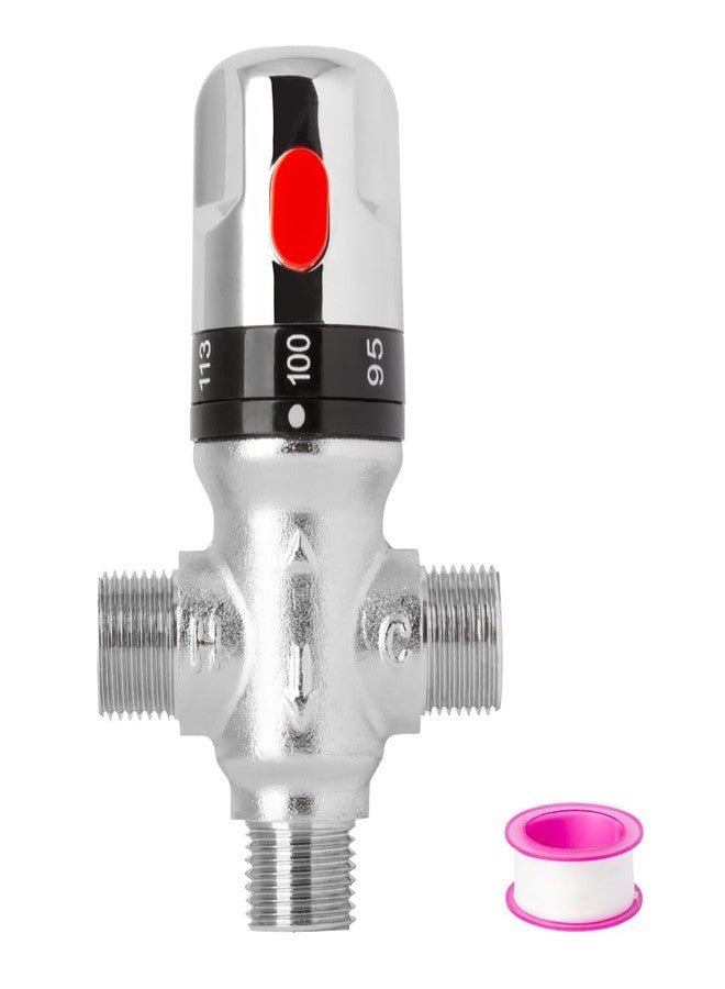 WiseWater 3/4 NPT Thermostatic Mixing Valve, Chrome Plated Brass 3-way Constant Temperature Control, Fahrenheit Scale Mark for Bathroom Faucet and Shower Water - Image 1