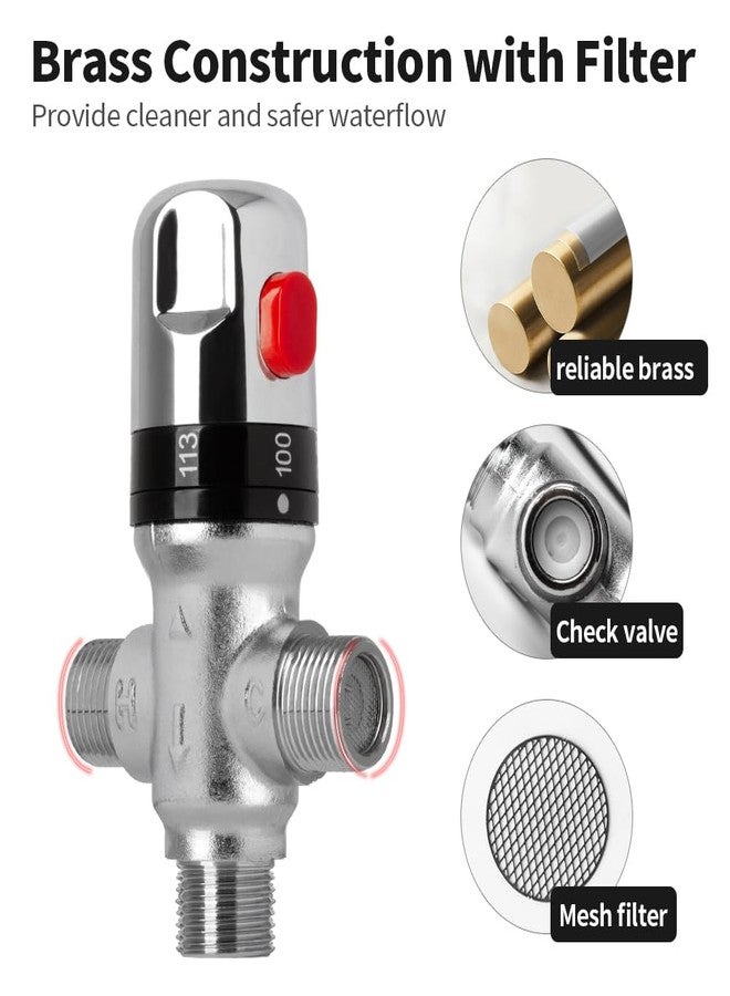 WiseWater 3/4 NPT Thermostatic Mixing Valve, Chrome Plated Brass 3-way Constant Temperature Control, Fahrenheit Scale Mark for Bathroom Faucet and Shower Water - Image 4