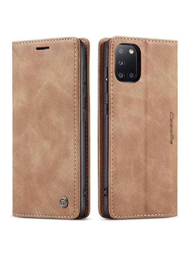 ماركة غير محددة محفظة XYX لهاتف Samsung Galaxy A31 ، غلاف جلدي بتصميم مطفي ونمط ريترو مع حامل مغناطيسي وفتحات للبطاقات ، بني  - Image 1
