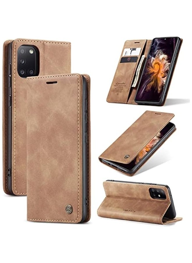ماركة غير محددة محفظة XYX لهاتف Samsung Galaxy A31 ، غلاف جلدي بتصميم مطفي ونمط ريترو مع حامل مغناطيسي وفتحات للبطاقات ، بني  - Image 2
