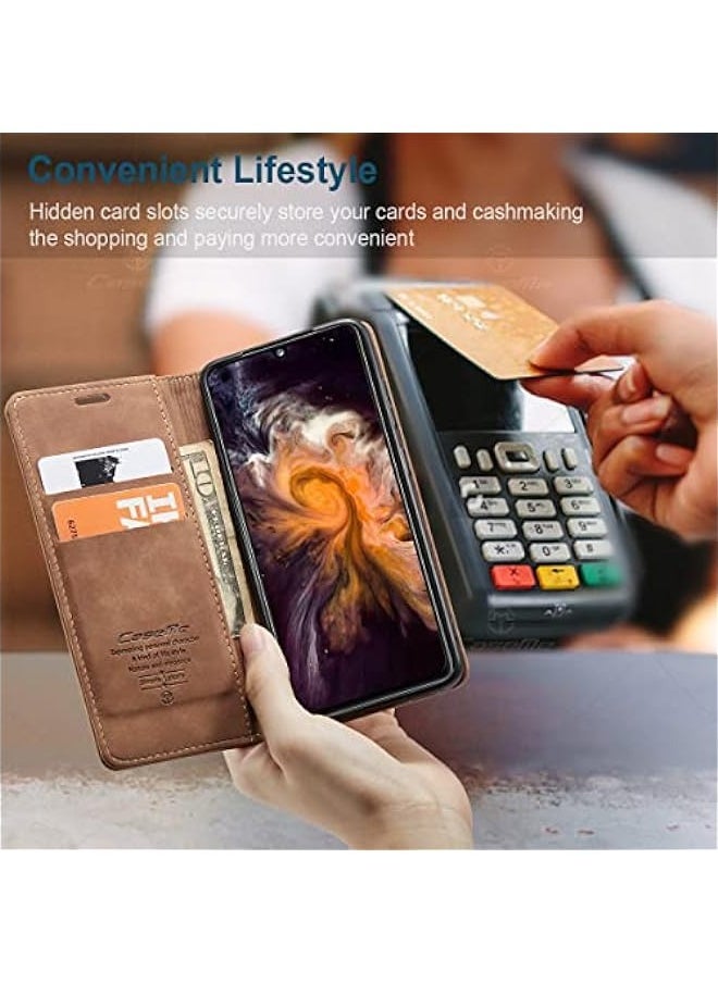 ماركة غير محددة محفظة XYX لهاتف Samsung Galaxy A31 ، غلاف جلدي بتصميم مطفي ونمط ريترو مع حامل مغناطيسي وفتحات للبطاقات ، بني  - Image 3