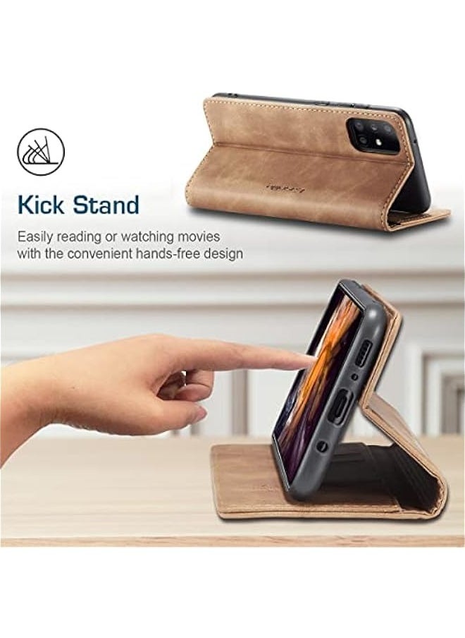 ماركة غير محددة محفظة XYX لهاتف Samsung Galaxy A31 ، غلاف جلدي بتصميم مطفي ونمط ريترو مع حامل مغناطيسي وفتحات للبطاقات ، بني  - Image 5