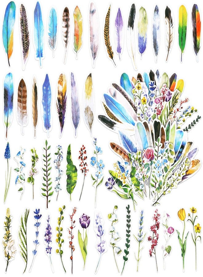 Zonon 120 Pcs Colorful Flower Feather Shaped Bookmarks Bulk Cute Christmas Gifts for Students Thick Paper Feathers Bookmarks for Kids Children Teens Women Men Adults Book Lovers Writers Readers, 60 Styles - Image 1