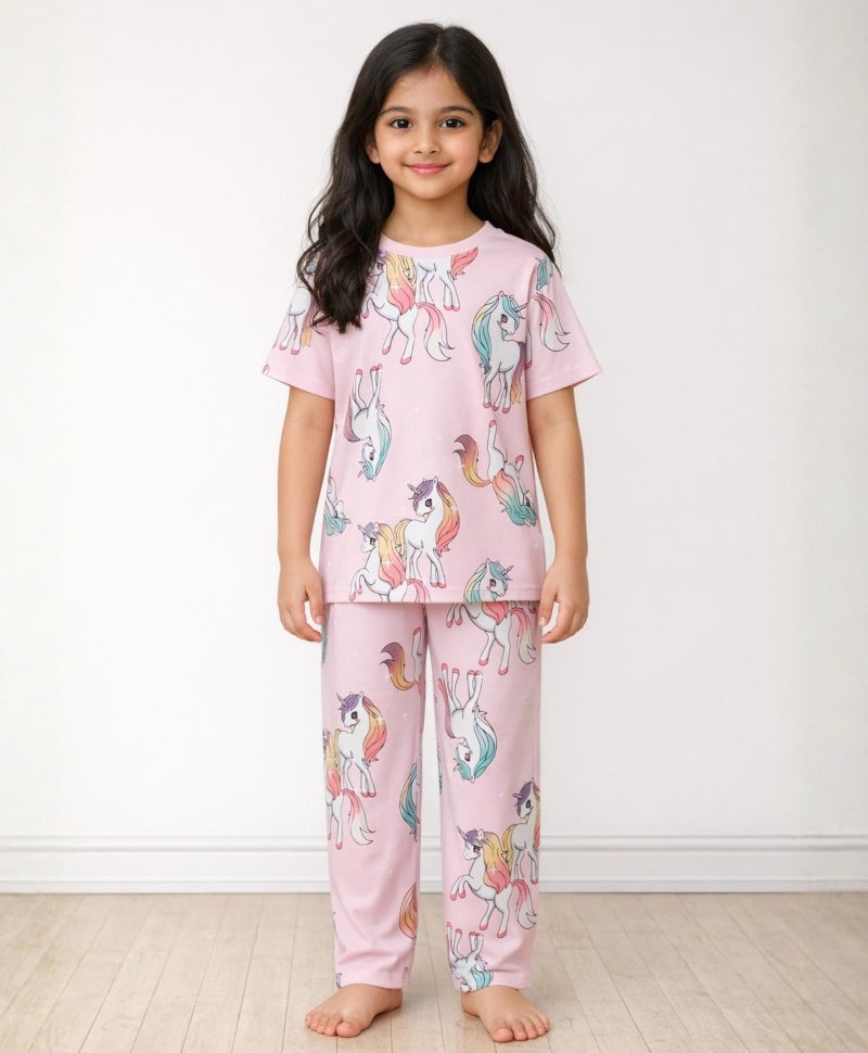 ANTHRILO Summer Unicorn Star Short Sleeve Pyjama Set - Pink - Image 2