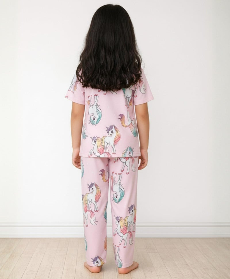 ANTHRILO Summer Unicorn Star Short Sleeve Pyjama Set - Pink - Image 4