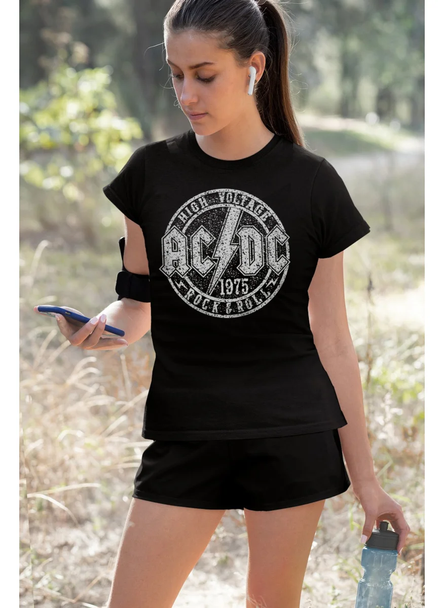 Rock&Roll Flat Acdc Black Short Sleeve Women's Shorts Set