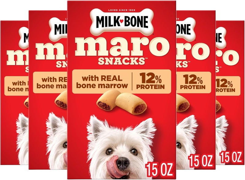 ميلك-بون مكافآت Milk-Bone MaroSnacks للكلاب، بنكهة اللحم البقري، 15 أونصة (عبوة من 6) مع نخاع عظم حقيقي وكالسيوم - Image 1