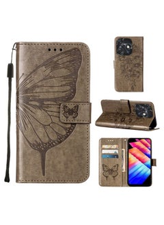 Case Cover For For Tecno Spark 10C / K15Q Embossed Butterfly Leather Phone Case(Grey)