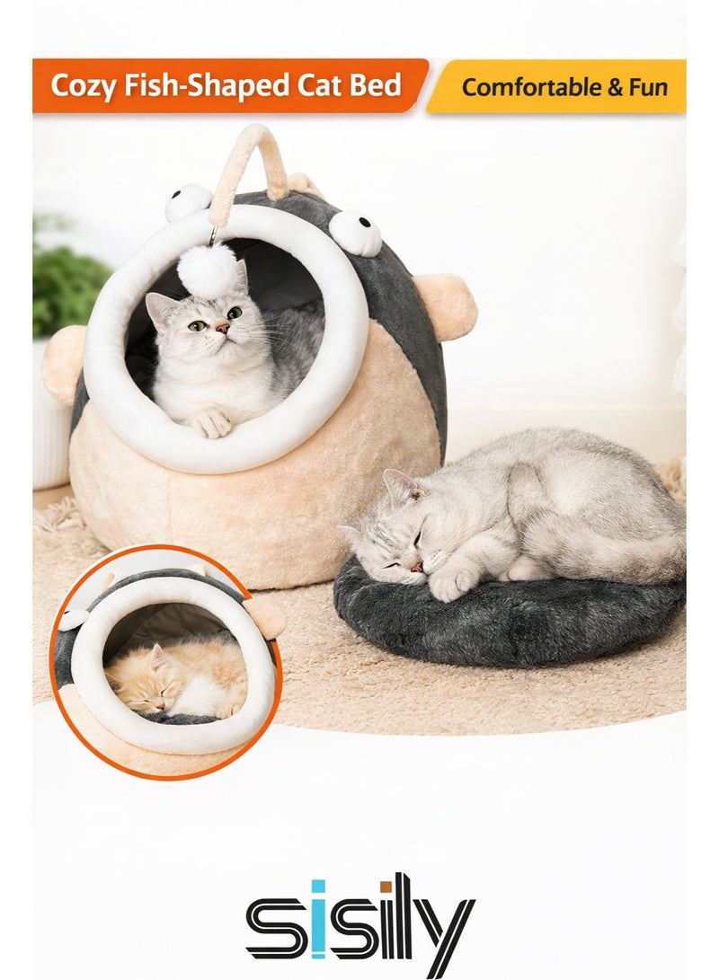 سيسلي بيت قطط بسرير قابل للإزالة لتدفئة نفسه - غطاء قابل للغسل في الغسالة وقاعدة غير قابلة للانزلاق للقطط الداخلية - Image 1