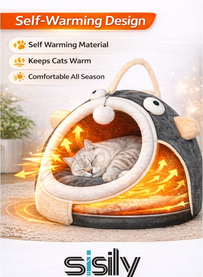 سيسلي بيت قطط بسرير قابل للإزالة لتدفئة نفسه - غطاء قابل للغسل في الغسالة وقاعدة غير قابلة للانزلاق للقطط الداخلية - Image 2