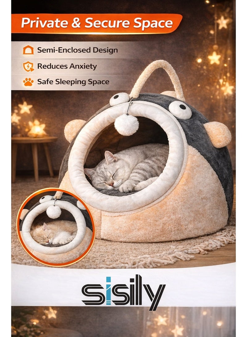 سيسلي بيت قطط بسرير قابل للإزالة لتدفئة نفسه - غطاء قابل للغسل في الغسالة وقاعدة غير قابلة للانزلاق للقطط الداخلية - Image 3