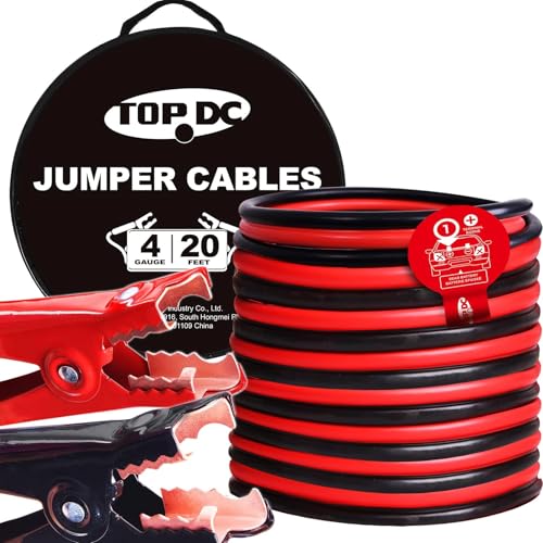 TOPDC 4 Gauge 20 Feet Jumper Cables for Car, SUV and Trucks Battery, Heavy Duty Automotive Booster Cables for Jump Starting Dead or Weak Batteries with Carry Bag, (TD-P0420) - Image 1