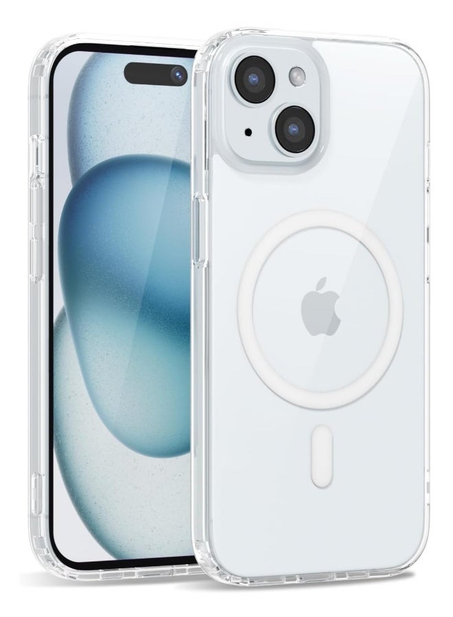DUSALA iPhone 15 Plus Clear Magnetic Cover Mag Safe Compatible Hybrid Protective Crystal Clear Hard Back Case Shockproof Silicone Frame Slim Transparent Case for Apple iPhone 15 Plus - Image 1